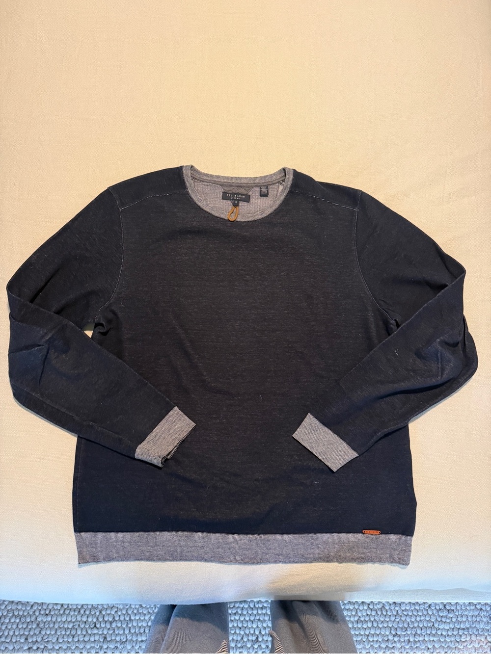 Ted Baker Navy Crewneck Sweater with Heather Gray Trim